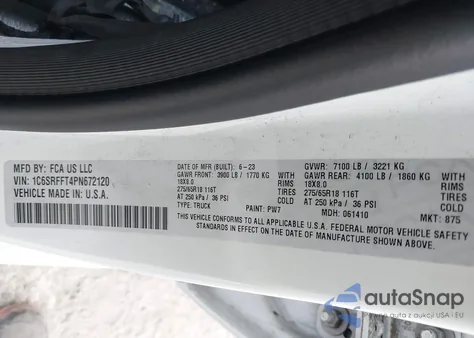 2023 Ram 1500 Big Horn 4X4 5'7 Box z USA, uszkodzony, nr VIN 1C6SRFFT4PN672120